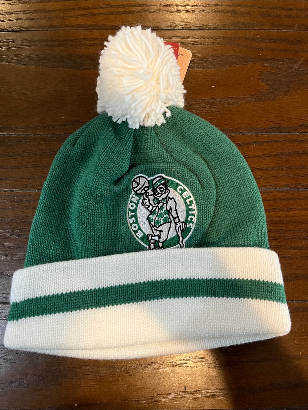Mitchell & Ness Boston Celtics Green and White Pom Beanie